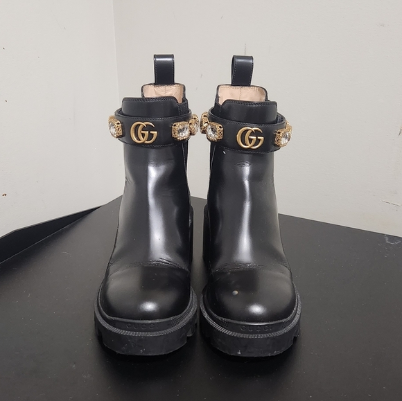 Gucci crystal belt platform chunky black boots size 35.5 - Picture 2 of 7